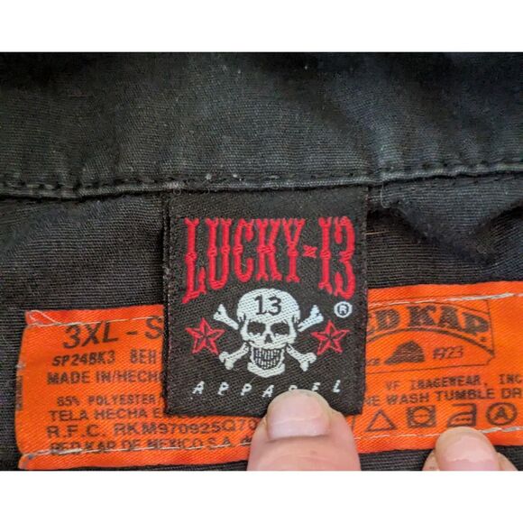 LUCKY 13 Red Kap Pinup Work Shirt 3XL Black Rockabilly Tattoo Garage Shirt - Picture 4 of 8